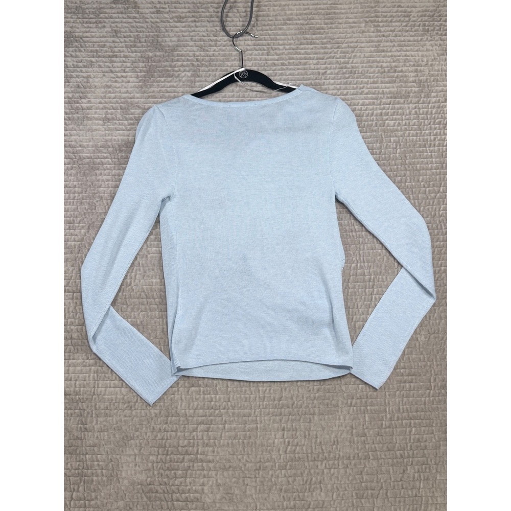 DECJUBA Allie Twist Long-Sleeve Top Sky Blue Soft Cozy Sweater Size Small NWT - Picture 2 of 6
